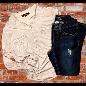 Cream High Low 3/4 Sleeve Top for Women